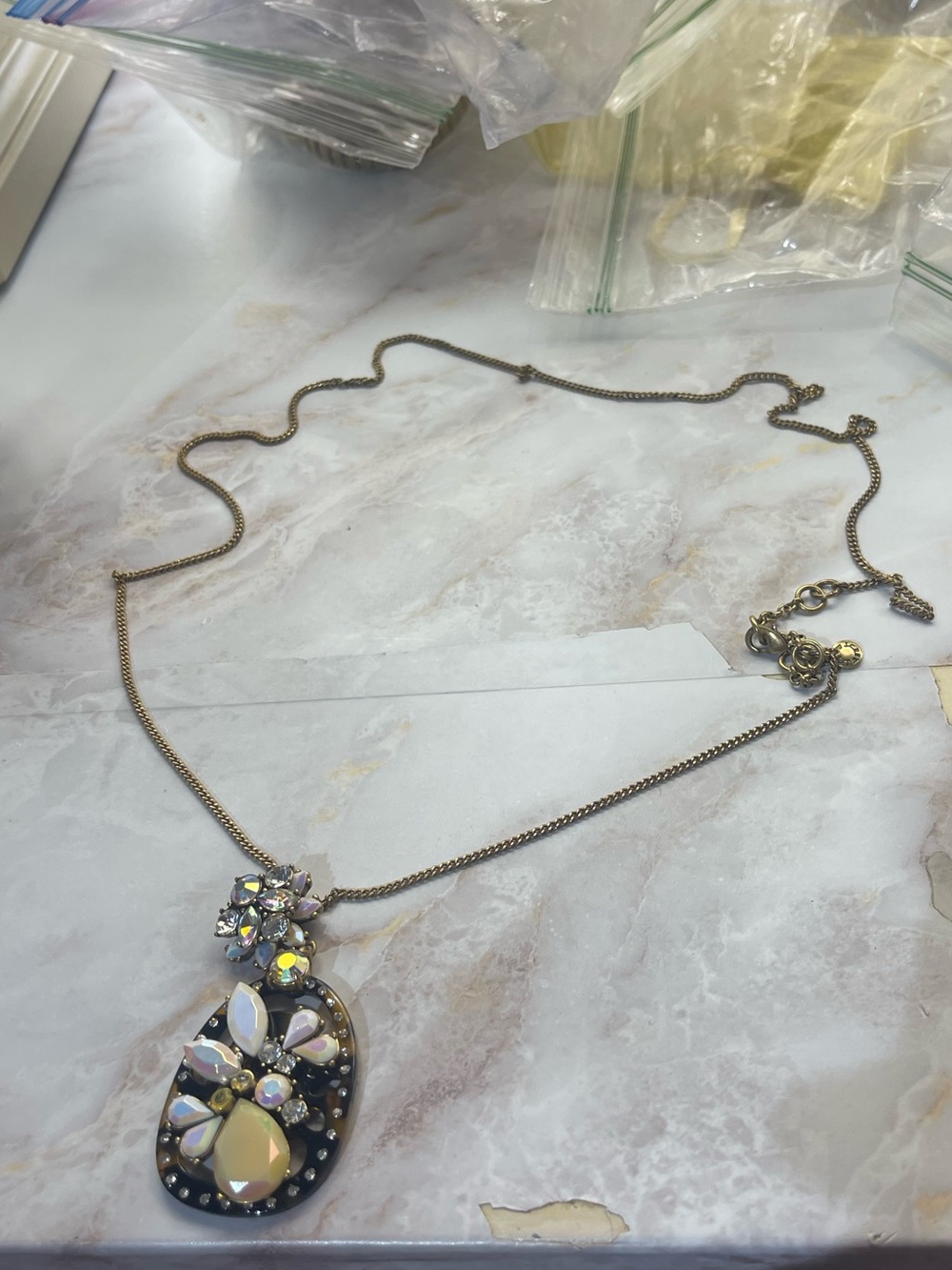 J. Crew Fashion Crystal Teardrop Pendant Necklace - Gold Tone